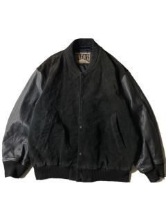90's MEN'S FLANDRE Suede/Leather Stadium Jacket BLACK 