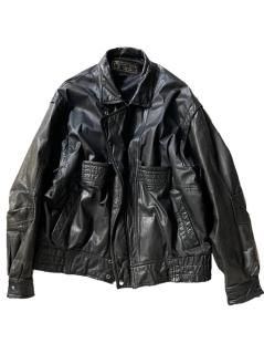 90's Echt Nappa Leather Zip-up Design Jacket BLACK
