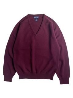 90's LANDS'END Lambs Wool Knit BURGUNDY MADE IN ENGLAND