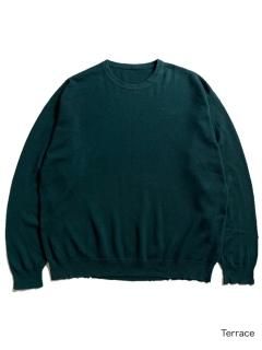 Euro 100% Cashmere Damage Knit MOSS-GREEN MADE IN ITALY