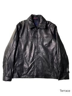90's TOMMY HIFIGER Lambs Leather Zip-up Jacket BLACK