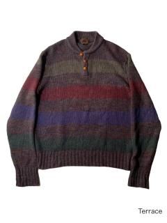 90's Henry-neck Melange Border Knit