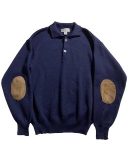 90's Tricots St Raphael Elbow Patch Knit Polo NAVY