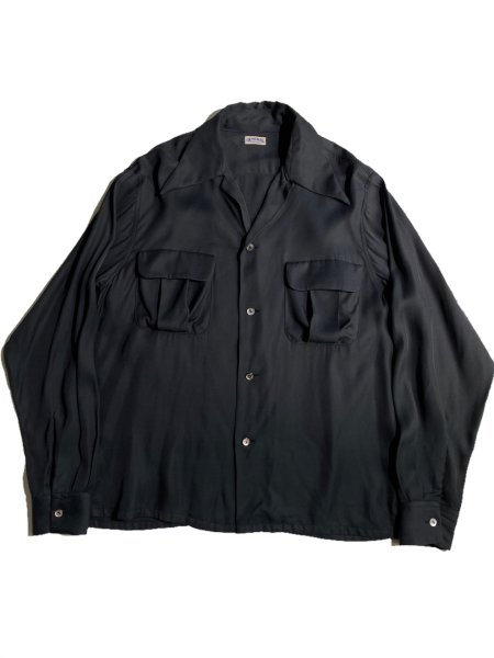 GENERAL 100% Rayon Open Collar Shirt BLACK 