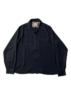 50's Vintage Rayon Open Collar Shirt BLACK 16-16 1/2