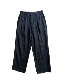 80's ZEN JAC 100% Linen 2tuck Trousers BLACK (実寸 W31 L28）