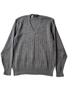90's Cable Switch Design Wool High Gauge V-neck Knit MADE IN ITALY 