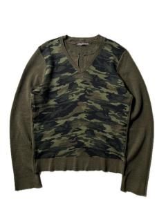 NEIL BARRETT Camo Pattern Wool V-neck Knit MADE IN ITALY