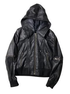 90s Design Leather Zip Parka