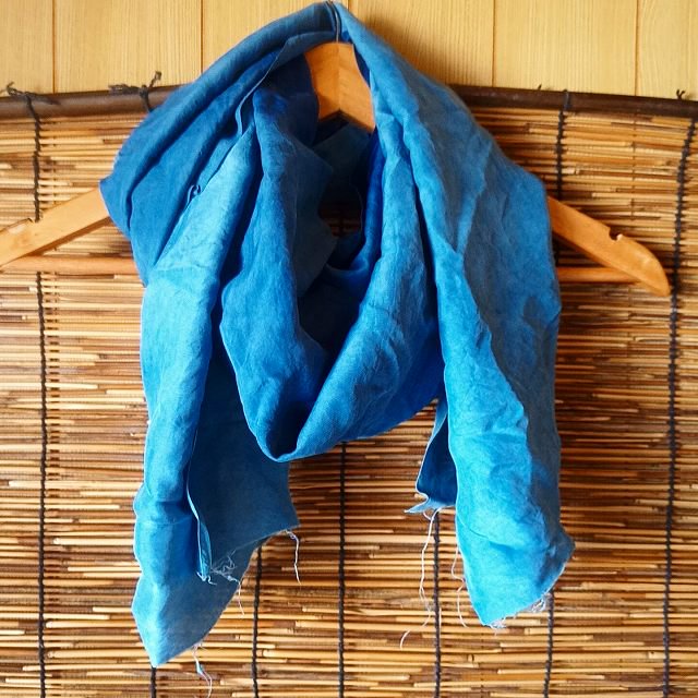 天の羽衣∞天然無化学インド藍染　シルクストール☆　スカーフ/マフラー/ショール/ Silk100% 　純絹