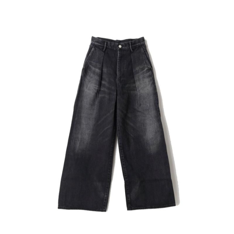 Selvage Denim Two Tuck Wide Pants (GL253-40062DB Black-Dark