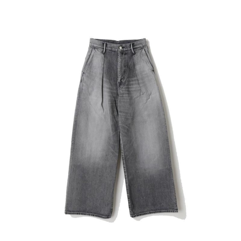 Selvage Denim Two Tuck Wide Pants (GL253-40062LB Black-Light