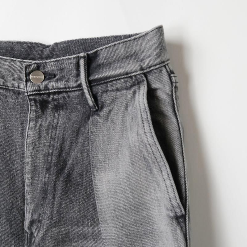 Selvage Denim Two Tuck Wide Pants (GL253-40062LB Black-Light