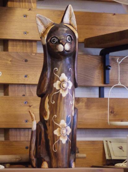 木彫り３匹のねこセット】インドネシア雑貨 - お花屋アイビー ２号店