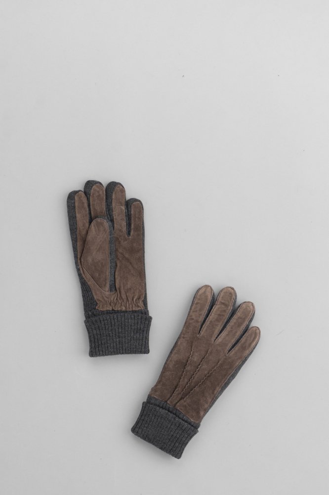 DENTS　SUEDE × KNIT GLOVE [BROWN × CHARCOAL]