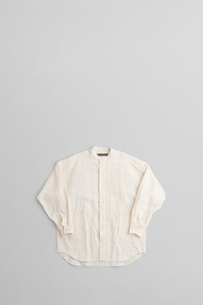 HAVERSACKLINEN BAND COLLAR OVERSHIRT [822429][OFF WHITE]