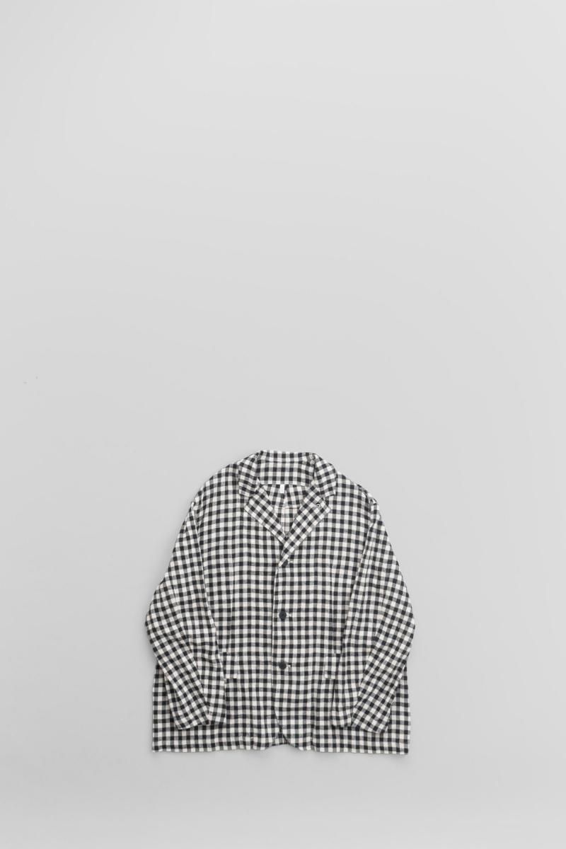 美品　45R コットンリネン　チェック　ジャケット 45R☆コットンツイードの四角ジャケット