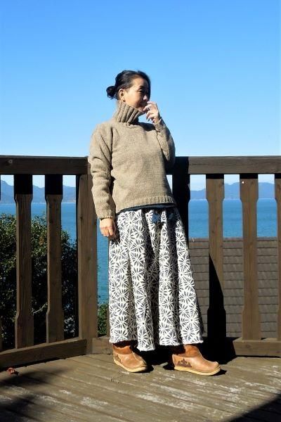 asana ヘンプコットン 薄手 麻柄プリント ロング スカート【パヤカ オンラインショップ】