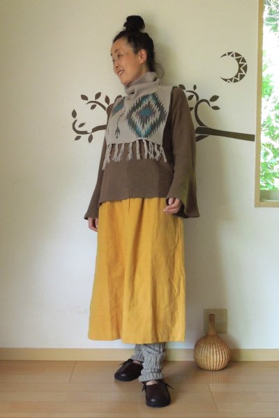 bighug 黄色の手織りコットンスカート | 素朴でやさしい風合いのタンポポ色スカート - holy fruit