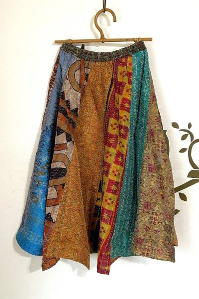Shanti Shanti カンタ刺し子 パッチワークスカート | アンティーク古布のロングスカート - holy fruit