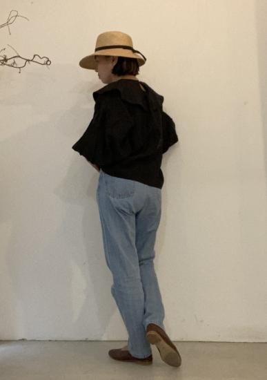 big collar linen tops《black》 - ito