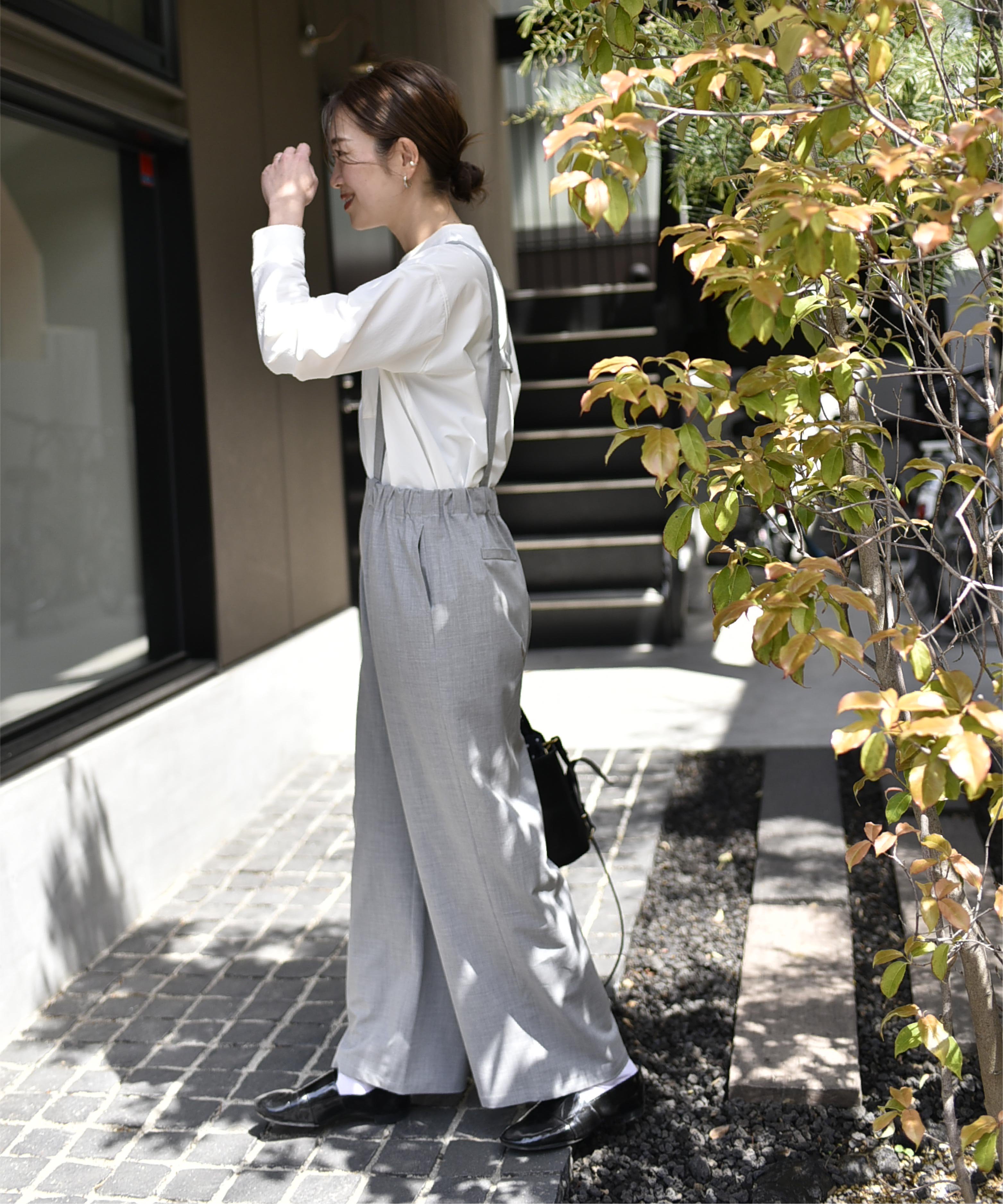 魅力的な / OURHOME ライム きれいめ素材のセミワイドサロペット ※裾